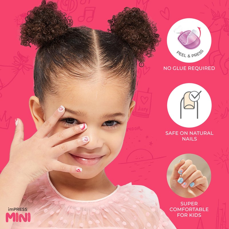 Impress KISS imPRESS No Glue Mani Press On Nails, Mini Press-On Manicure for Kids, 'Dream Big', Pink, Kids Size, Squoval Shape, Includes 20 Fake Nails with Removable Application Tabs, 1 Mini File - Image 3